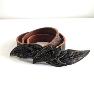 Anthropologie Moss Mills Leather Belt with Leaf Metal Buckle